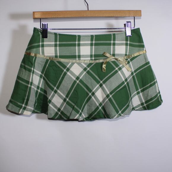 Y2K Phriend By England Green Plaid Mini Skirt With Ribbon - Picture 1 of 4
